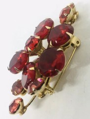 Beautiful Cherry Red Dentelle & Pink Rhinestone Brooch Layered Vintage Jewelry