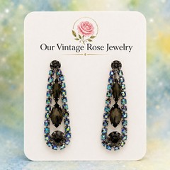 Vintage Juliana Smoky Gray & AB Dangle Rhinestone Earrings IIJJ #9212