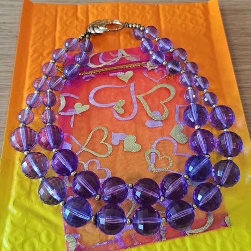 Vintage Double Strand Purple Faceted Bead Necklace
