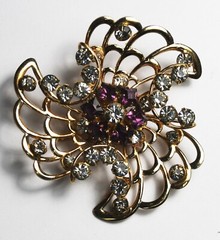 Phyllis Gold Filled Rhinestone Spiderweb 45mm Brooch Pin