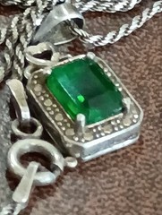 Vintage 925 Sterling Silver Emerald Green Marcasite Pendant Italy Rope Necklace