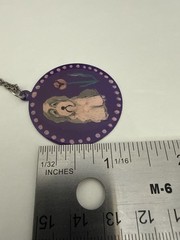 Hand Painted Dog Portrait Metal Pendant Necklace Purple Folk Art OOAK 2 Inch