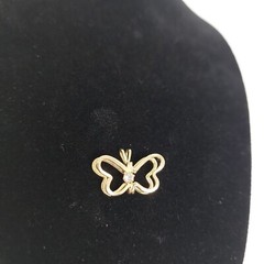 Gold Tone Clear Rhinestone Butterfly Pendant Jewelry Costume