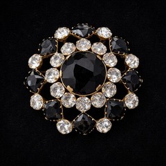 Vintage Black Jet & Clear Rhinestone Brooch Faceted Crystal Statement Pin…