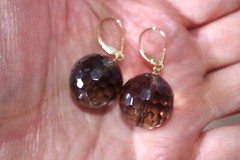 14K Gem Quality Micro Faceted Smokey Topaz Large Ball Earrings