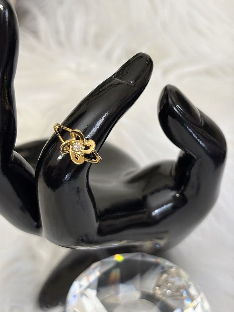 Vintage New Old Stock Gold Plated Love Knot Ring Adjustable Band Y2K Faux Stone