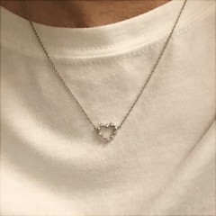 14K Solid Gold Cute Heart Natural Diamond Pendant Necklace, 16 Inch Length