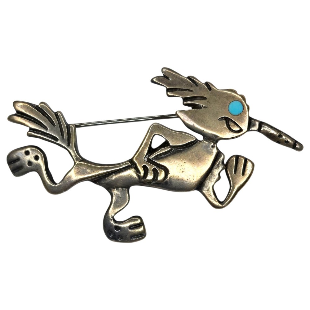Southwestern Cartoon Running Roadrunner Sterling Silver 925 Brooch Pin