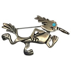 Southwestern Cartoon Running Roadrunner Sterling Silver 925 Brooch Pin