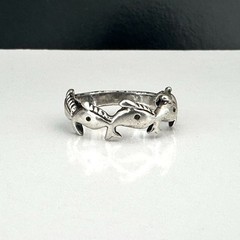 Sterling Silver 925 Ring Good Luck Band Vintage Fish Dolphin Whale