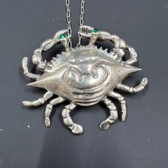 Green-eyed Sterling Silver Crab 1998 Pin / Ornament