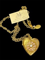 Maximal Art John Wind Heart Locket Necklace Pink Rhinestones 20” NWT