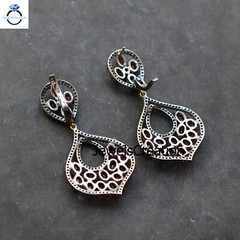 Natural Pave Diamond Earrings 925 Sterling Silver Rhodonite Gemstone Jewelry