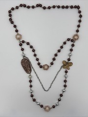 Vintage Multi strand Beaded Statement Necklace Acrylic Butterfly Accent READ