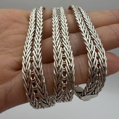 Vintage Sterling Silver 925 Men’s Jewelry Wheat Chain Necklace Foxtail 50cm