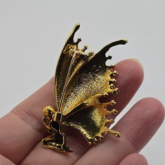 Enamel Fairy Brooch Pin Purple Green Gold Tone Fantasy Winged Figural Costume