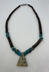 Santo Domingo Inlay Turquoise Heishi Necklace Turq Blue Green Pendant
