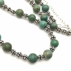32.8g Handmade Sterling Silver & 8mm Green Turquoise Necklace 20″ #55