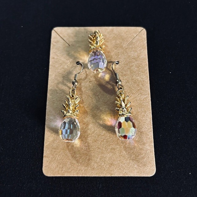 Vintage Aurora Borealis Crystal Pineapple Pendant and Pineapple Earrings Set