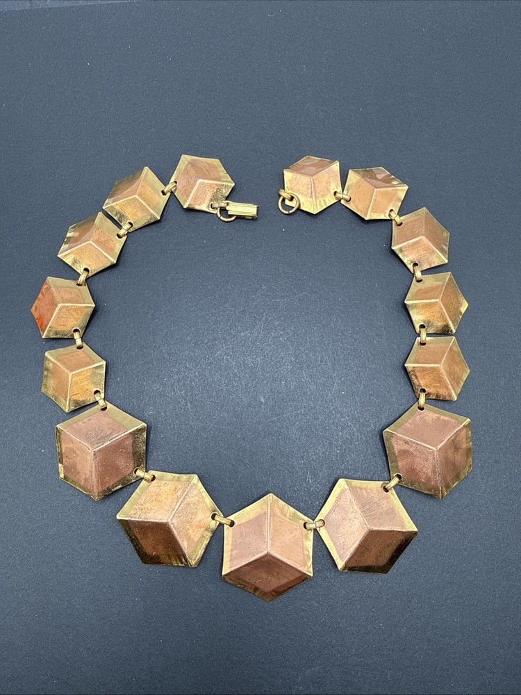 Vintage Cube Two Tone Geometric Necklace 16.5” J4