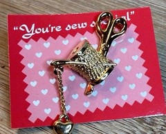 Vintage Avon You’re Sew Special Brooch Pin Scissors Spool Thread Heart Goldtone