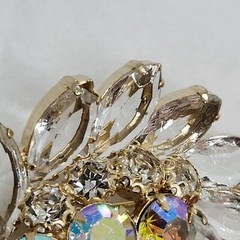 2.5″ Vintage Clear Navettes and AB Rhinestone Brooch Floral