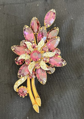 Vintage Julianna Brooch Purple/Pink Rhinestone Layered Floral Brooch 1950’s D E