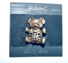 Jezlaine Signed Jaz 925 Sterling Silver Brooch Pin Scroll Animal TEADY BEAR BOW