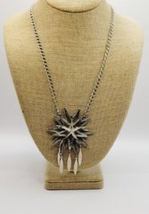 Lisner STAR Pendant Necklace Silver Tone Dangle in Art Deco 26 in
