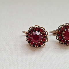 Vintage 1966 Sarah Coventry Signed Deep Burgundy Red Rhinestone Earrings