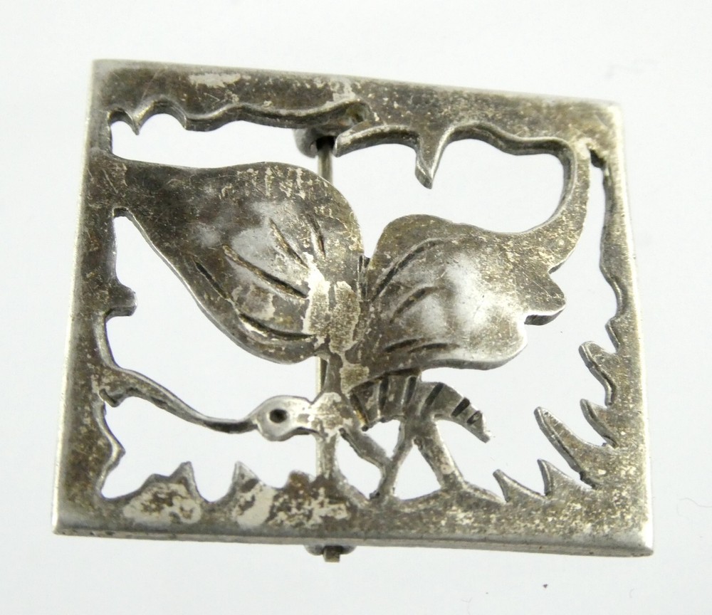Vintage JB Signed Sterling Silver Butterfly Scene Pin or Brooch 925 5.6g 1 1/8In