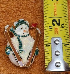 Snowman Brooch On Skis Red Bird Cardinal Pin Enameled Gold Toned Tumbling Fallin