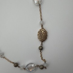 Gold Tone Statement Necklace Crystal Bead Filigree Long Chain Layered