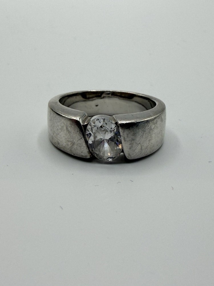 Sterling Silver Band With Tension Set CZ Modernist 925 Band size 8 US