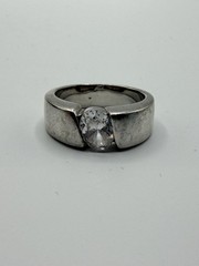 Sterling Silver Band With Tension Set CZ Modernist 925 Band size 8 US