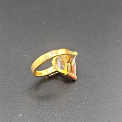 Vtg Sz 7 Ring Lg Teardrop Pear 2 Baguette Cubic Zirconia 18KGE Fashion Jewelry