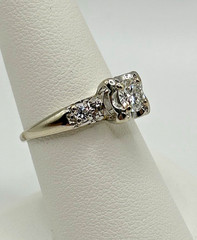VINTAGE MID CENTURY 1940’S 1950’S NATURAL DIAMOND RING 14K SOLID WHITE GOLD