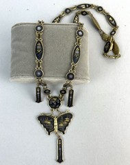Vtg 50s AMITA 24K Sterling Silver inlay Butterfly Damascene Japan Necklace 20″