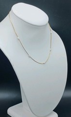 Vintage Gold Plated Box Chain 23K Faux Pearl Station Classic Petite 15.5″