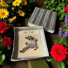 Gorgeous NOS KIRKS FOLLY Retired Enamel Rhinestone Reindeer Brooch Pin