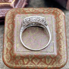 Vintage Style 3 Stone Filigree Ring 2.2 Ct Simulated Diamond 14k White Gold Over