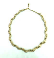 Crown Trifari Necklace Woven Ribbon Spray Textured Gold Tone 16″ Vintage 1960s