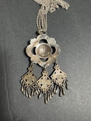 Vintage Tinn Per Necklace Norway Pewter Pendant Silver Tone Modernist Signed