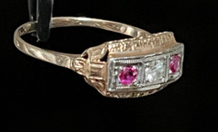 1920’s Art Deco 14k Natural Ruby Diamond Antique Ring Gold Size 10.5