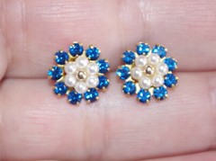 VINTAGE 11MM BLUE SAPPHIRE CZ SEED FLOWER JACKETS FOR EARRINGS USE W ANY STUDS
