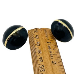 Vtg Casual Corner Enameled Earrings Pierced Round Chunky Black GoldTone Signed