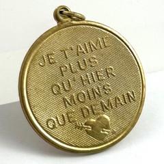 Vintage French Love Charm Necklace Pendant Brass Jewelry – Tarnished As Is