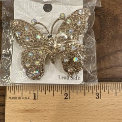 Vintage BLUE ICE Butterfly Brooch Large Gold Tone Multicolor Rhinestone NICE!