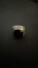 Sterling Silver Cushion-Cut Black Onyx Ring with CZ Halo – Size 6