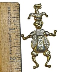 Mid-Century Articulating Rhinestone Jester Pendant Gold-Toned MCM